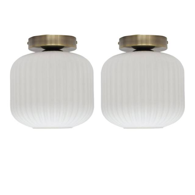 First Choice Lighting Set of 2 Bento - White Glass Antique Brass Ceiling Light Fittings - image 1