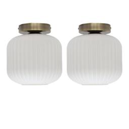 First Choice Lighting Set of 2 Bento - White Glass Antique Brass Ceiling Light Fittings - thumbnail 1