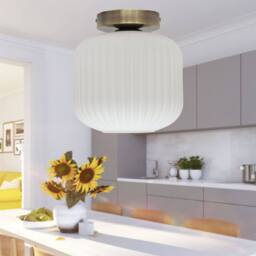 First Choice Lighting Set of 2 Bento - White Glass Antique Brass Ceiling Light Fittings - thumbnail 5