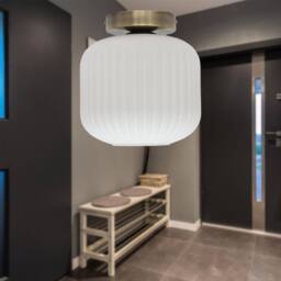 First Choice Lighting Set of 2 Bento - White Glass Antique Brass Ceiling Light Fittings - thumbnail 4