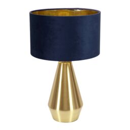 ValueLights Jax Gold Dimmable Touch Table Lamp with Velvet Drum & Gold Inner Lamp Shade in Dark Navy - thumbnail 2