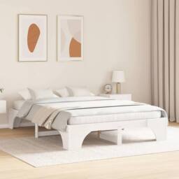 Berkfield Home White Bed Frame White Wood 140 x 200 cm Minimalistic - thumbnail 4