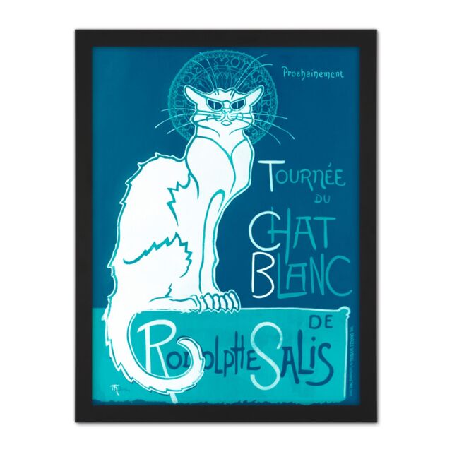"Artery8 Wall Art Print Le Chat Blanc De Rodolphe Salis White Black Cat Large Framed Wall Décor Art in Brown - Size: W18"" x H24""" - image 1