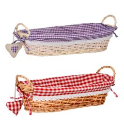 Orsina Oblong Basket With Purple Gingham Lining, Handwoven Natural Wicker For Bread, Fruit, Lightweight Storage - thumbnail 5