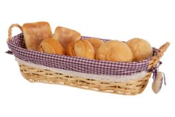 Orsina Oblong Basket With Purple Gingham Lining, Handwoven Natural Wicker For Bread, Fruit, Lightweight Storage - thumbnail 3