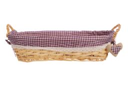 Orsina Oblong Basket With Purple Gingham Lining, Handwoven Natural Wicker For Bread, Fruit, Lightweight Storage - thumbnail 2
