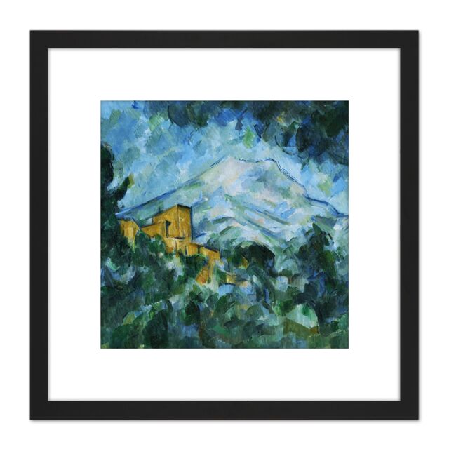 Artery8 Paul Cezanne Mont Sainte Victoire & Chateau Noir 8X8 Inch Square Wooden Framed Wall Art Print Picture with Mount in Black - image 1