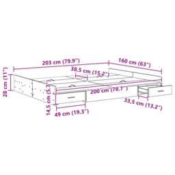 Berkfield Home Storage Bed Frame with Drawer with Headboard with Storage Concrete grey 160 x 200 cm - thumbnail 9