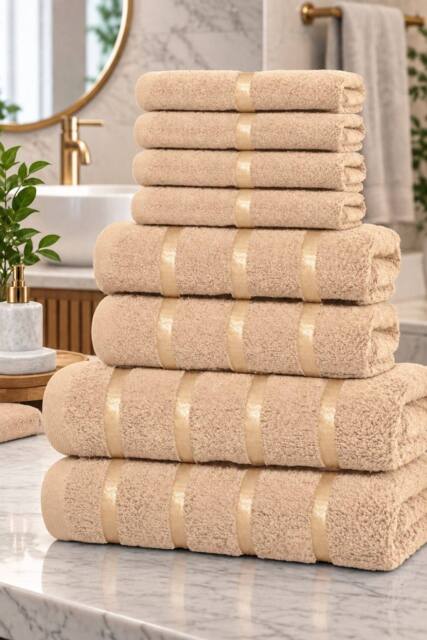 Dyzi 8 Piece Soft Towel Bale Set - Bathroom Towels in Assorted Sizes in Natural - image 1