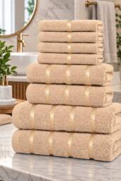 Dyzi 8 Piece Soft Towel Bale Set - Bathroom Towels in Assorted Sizes in Natural - thumbnail 1