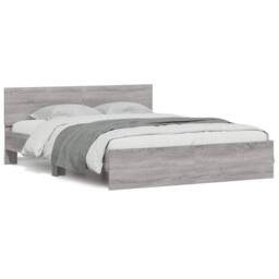 Berkfield Home Durable Bed Frame with Headboard & LED Grey Sonoma 150x200 cm K - Size: King - thumbnail 2