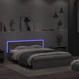 Berkfield Home Durable Bed Frame with Headboard & LED Grey Sonoma 150x200 cm K - Size: King