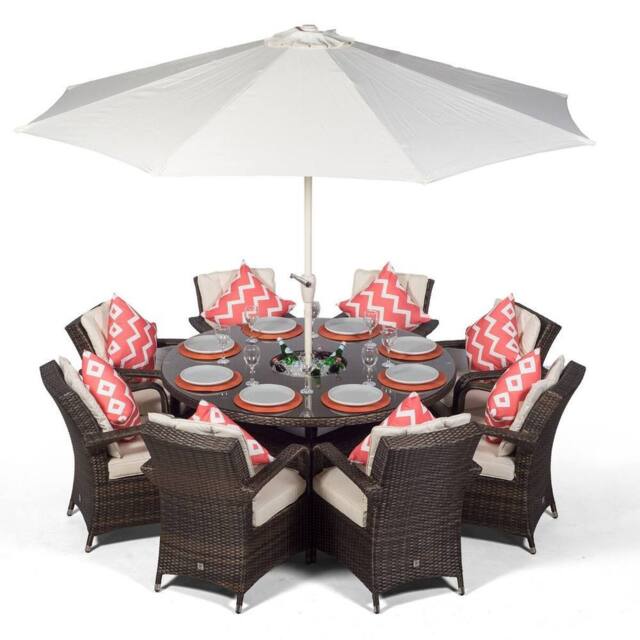 Thats Furniture Arizona Round 8 Seater Rattan Dining Set with Ice Bucket Drinks Cooler in Brown - image 1