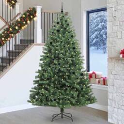 Berkfield Home Artificial Hinged Christmas Tree Green 270 cm PVC & Metal - thumbnail 1
