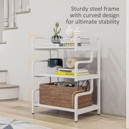 HOMCOM 3-Tier Storage Shelves, Metal Shelving Unit, Industrial Printer Table for Home Office, Display Rack for Living Room in White - thumbnail 5