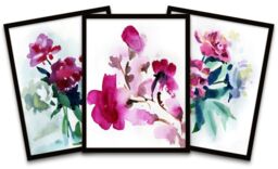 "Wee Blue Coo Wall Art Print Watercolour Flowers Painting Black Framed Poster Pack of 3 - Size: W12"" x H16""" - thumbnail 1
