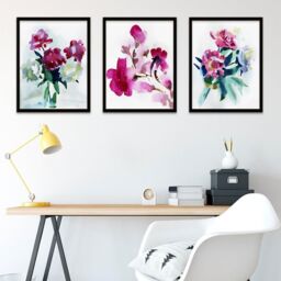 "Wee Blue Coo Wall Art Print Watercolour Flowers Painting Black Framed Poster Pack of 3 - Size: W12"" x H16""" - thumbnail 3