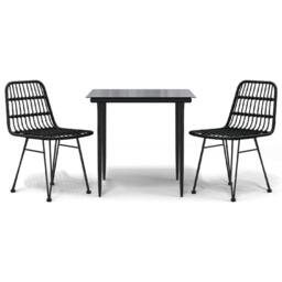Berkfield Home 3 Piece Garden Dining Set Black Poly Rattan - thumbnail 1
