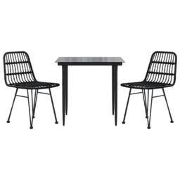 Berkfield Home 3 Piece Garden Dining Set Black Poly Rattan - thumbnail 3