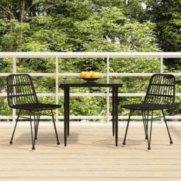 Berkfield Home 3 Piece Garden Dining Set Black Poly Rattan - thumbnail 2