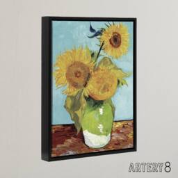 "Artery8 Vase with Three Sunflowers Van Gogh Black Framed Canvas Wall Art in Blue - Size: W12"" x H16""" - thumbnail 2