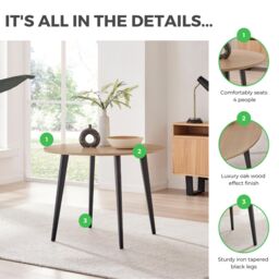 FurnitureboxUK Koko 4-Seater Round Melamine Scratch Resistant Dining Table With Black Legs in Light Oak - thumbnail 7
