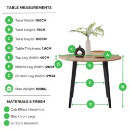 FurnitureboxUK Koko 4-Seater Round Melamine Scratch Resistant Dining Table With Black Legs in Light Oak - thumbnail 8