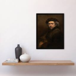 Artery8 Rembrandt van Rijn Self Portrait Oil Painting Framed Art Picture Print in Brown - Size: A3 - thumbnail 2