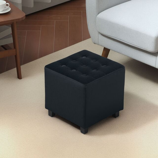 HOMCOM Square Footstool Small Ottoman with Wood Legs for Bedroom in Dark Grey - image 1