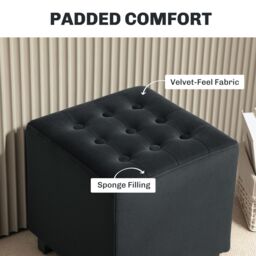 HOMCOM Square Footstool Small Ottoman with Wood Legs for Bedroom in Dark Grey - thumbnail 5