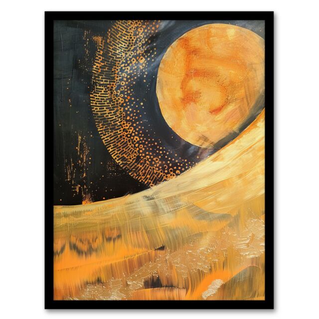 "Artery8 Abstract Sunrise Orange on Black Oil Painting Framed Art Print in Yellow - Size: W12"" x H16""" - image 1