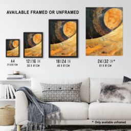 "Artery8 Abstract Sunrise Orange on Black Oil Painting Framed Art Print in Yellow - Size: W12"" x H16""" - thumbnail 3