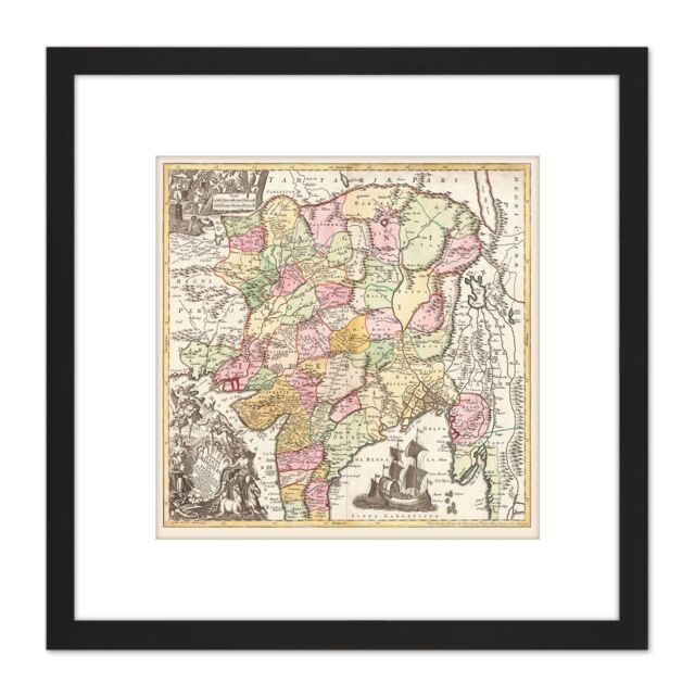 Artery8 Antique Map China Mongolia 8X8 Inch Square Wooden Framed Wall Art Print Picture with Mount in Black - image 1