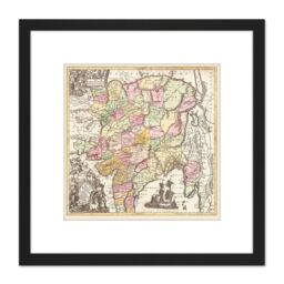 Artery8 Antique Map China Mongolia 8X8 Inch Square Wooden Framed Wall Art Print Picture with Mount in Black - thumbnail 1