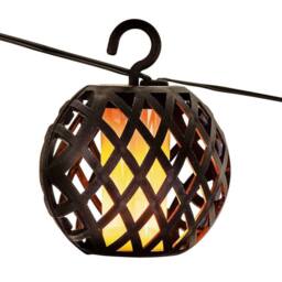 KORVIXA 8pc Solar Rattan Ball Flame Effect LED Hanging Garden Light in Black - thumbnail 3
