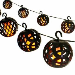 KORVIXA 8pc Solar Rattan Ball Flame Effect LED Hanging Garden Light in Black - thumbnail 4