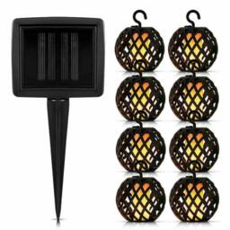 KORVIXA 8pc Solar Rattan Ball Flame Effect LED Hanging Garden Light in Black - thumbnail 1