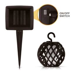 KORVIXA 8pc Solar Rattan Ball Flame Effect LED Hanging Garden Light in Black - thumbnail 2