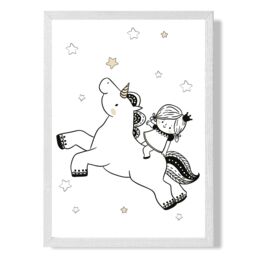 ARTZE Scandi Princess Little & Unicorn Framed Print SIZE: A3 with White Frame in Black - Size: A4 - thumbnail 1