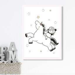 ARTZE Scandi Princess Little & Unicorn Framed Print SIZE: A3 with White Frame in Black - Size: A4 - thumbnail 2