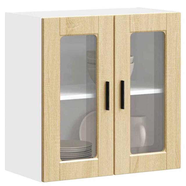 Berkfield Home Kitchen Wall Cabinet with Glass Door Porto Sonoma Oak in Brown - image 1