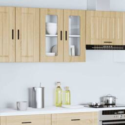Berkfield Home Kitchen Wall Cabinet with Glass Door Porto Sonoma Oak in Brown - thumbnail 2