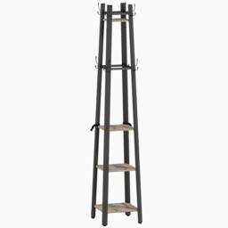 Wyld Haus Savapa 4 Tier Industrial Coat Stand Grey & Black Shelves & Hooks - thumbnail 2