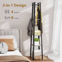 Wyld Haus Savapa 4 Tier Industrial Coat Stand Grey & Black Shelves & Hooks - thumbnail 5
