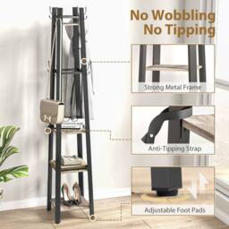 Wyld Haus Savapa 4 Tier Industrial Coat Stand Grey & Black Shelves & Hooks - thumbnail 7
