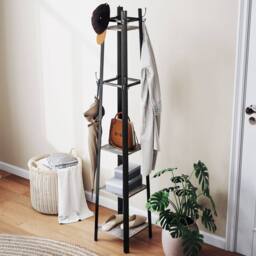 Wyld Haus Savapa 4 Tier Industrial Coat Stand Grey & Black Shelves & Hooks - thumbnail 9