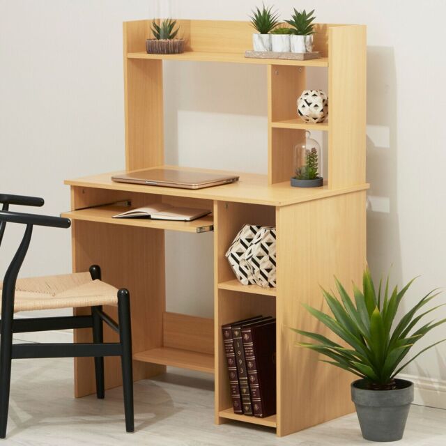 Orsina Stylish Home Office Desk With White Wood Top, Office Writing Table, Home Office Console With Open Back Design in Natural - image 1