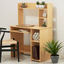 Orsina Stylish Home Office Desk With White Wood Top, Office Writing Table, Home Office Console With Open Back Design in Natural