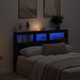 Berkfield Home Headboard Cabinet with LED Black Oak 160x17x102 cm - Size: 160 x 17 x 102 cm