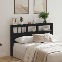 Berkfield Home Headboard Cabinet with LED Black Oak 160x17x102 cm - Size: 160 x 17 x 102 cm - thumbnail 4